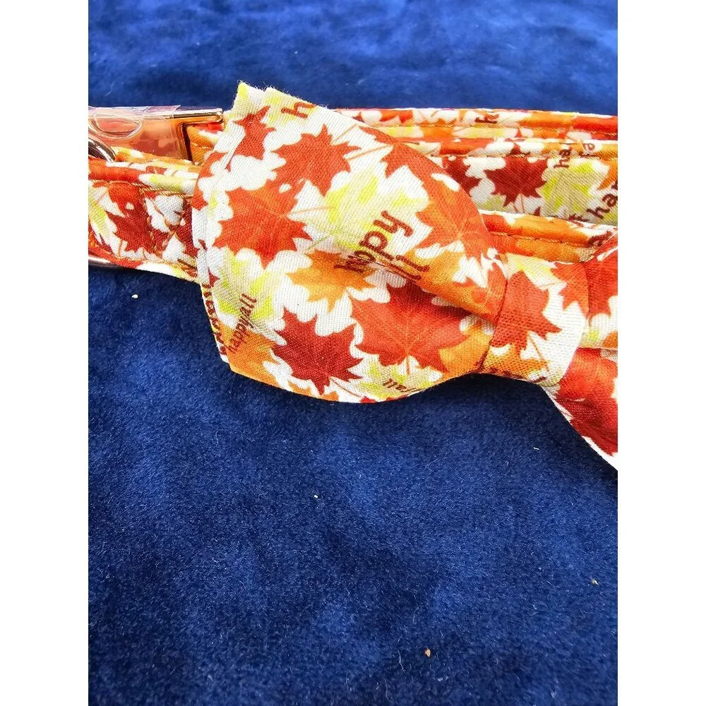 Dog BowTie Collar Classic Maple Leaf Pattern Adjustable Comfortable Collar Large